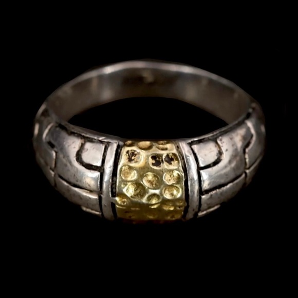 Men Signed - Dolan Bullock, Vintage Hammered Sterling Silver Gold Wash Accent Ring